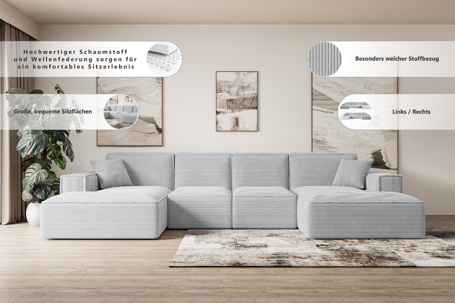 Sofa Praktische Bequeme Funktionsecke Couch U-Form Eckcouch SIERRA-U